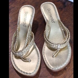 Gold Bernardo Wedge Sandals